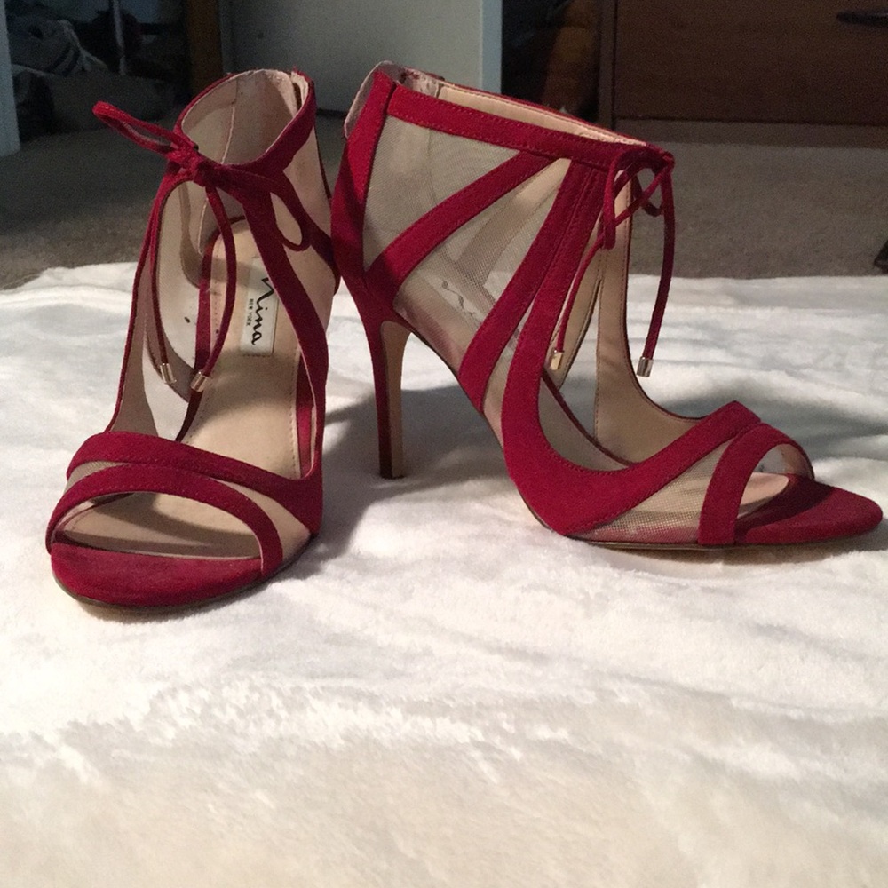 Red peep toe sheer heels